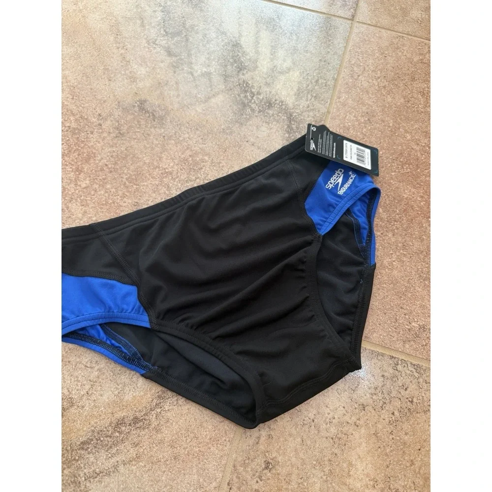 Men's Speedo Black & Blue Endurance+ Spark Splice Brief Size 34 NWT